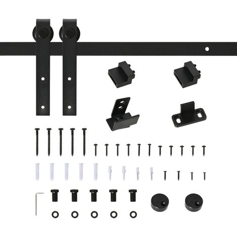 CHICFURN Kit de riel para puerta corredera simple 200 x 0,4 x 18 cm acero negro (1/5)