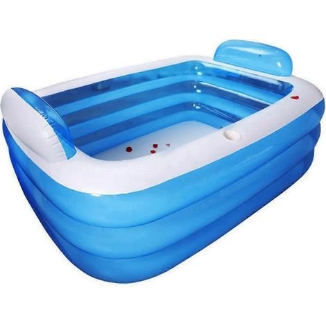 Piscine gonflable en PVC pour enfants et adultes, idéale pour l'extérieur (jardin, terrasse, balcon), rectangulaire bleue (150 x 105 x 5 cm). (1/4)
