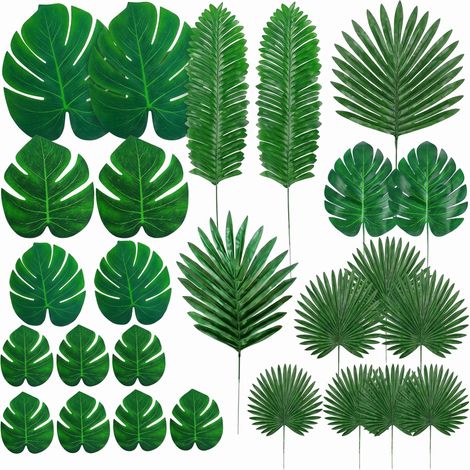 Lot de 48 fausses feuilles de palmier Monstera artificielles en soie verte tropicale pour décoration de table de fête hawaïenne, Luau, safari, décoration de table de mariage, fausse verdure (1/5)