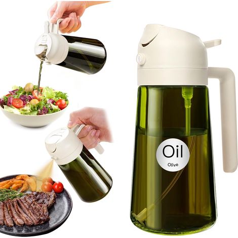 1 - Bouteille en verre - Pulvérisateur d&39huile - Fonction 2 en 1 - Protection anti-lumière et dosage précis - Pour cuisine et grillades - Vert - 470 ml (1/5)