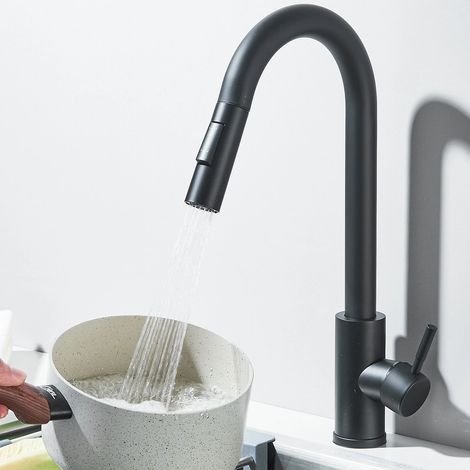 Robinet Cuisine Extractible, Norme G3/8" EU Mitigeur Cuisine Chaud et Froid en Acier Inoxydable, Rotatif à 360°Mitigeur Evier Cuisine Librement Mitigeur (Noir) (1/5)