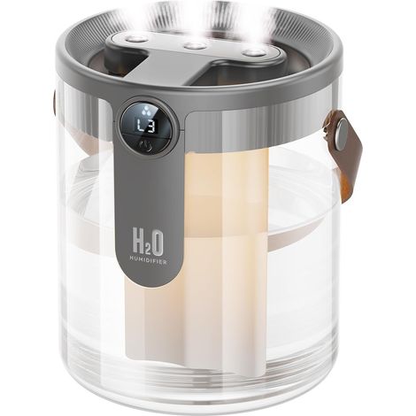 Este humidificador inteligente e recarregável possui um reservatório de água na parte superior e uma luz noturna, sendo ideal para uso doméstico. (1/3)