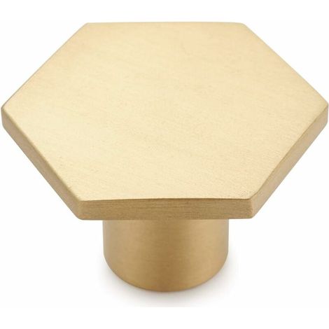 Set di 10 pomelli per porte in ottone massiccio per armadi, cassetti e armadietti, esagono dorato 22 x 18 mm