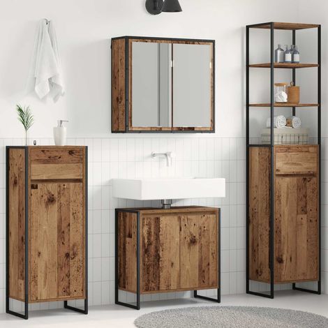vidaXL  Bathroom Furniture Set  with Drawer Old Wood Engineered Wood