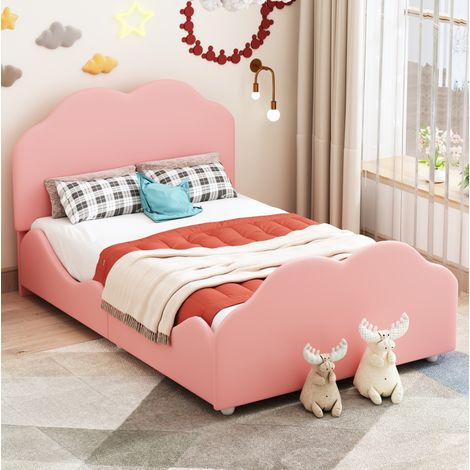 Cama infantil tapizada rosa 90x200 cm con diseño nube DESVIAE (1/5)