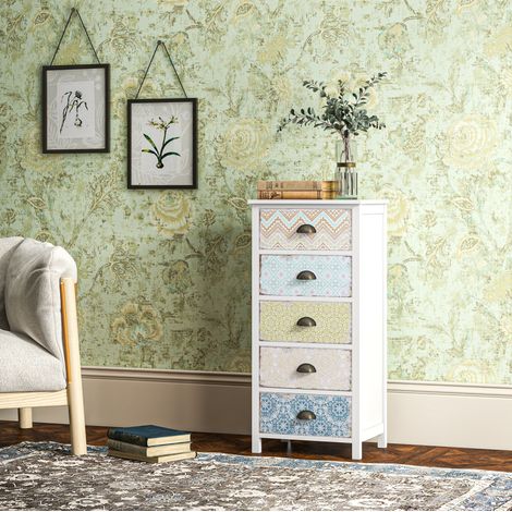 Commode 5 tiroirs multicolore style shabby chic en MDF, meuble de rangement pour salon, chambre ou chambre d'enfant, avec grand espace de rangement - CHICFURN (1/5)
