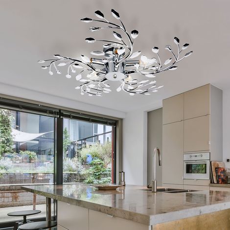 Design Blüten Decken Lampe Blätter Leuchte Beleuchtung Chrom Wohn- Schlaf- Ess- Zimmer