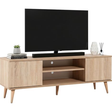 TV-Schrank Argegno, ein Regal, Türanschlag, 2 Türen, 140x40x50h cm Eiche Braun