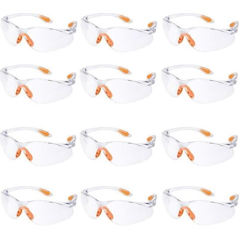 Lot de 12 Lunette de Sécurité Lunettes de Protection Travail avec Lentilles Transparentes Anti-Buée Lunette Protection pour Jardin Laboratoire Chimie. (1/3)