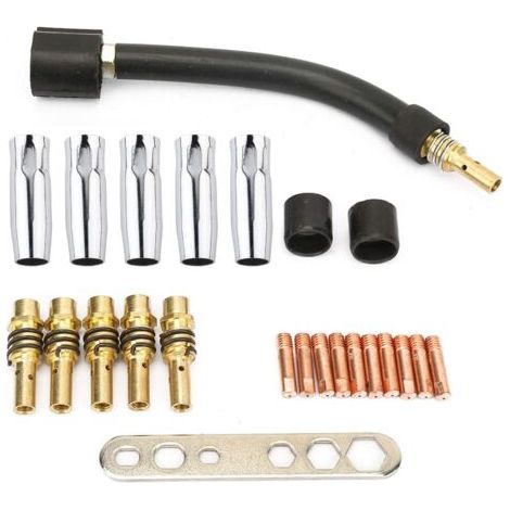 Kit pièces torche à souder Binzel 15AK, 24 pièces incluent buse, contact, col de cygne et porte-électrode, cuivre haute conductivité (1/5)