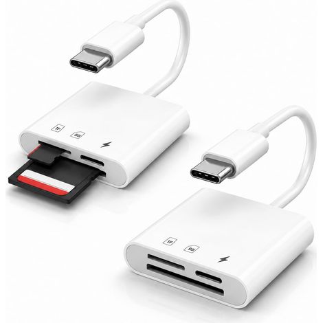 2 PCS Lecteur de Carte SD USB C, Lecteur Carte SD, Adaptateur Double Fente, Transfert Bidirectionnel Rapide, Recharge Simultanée, Plug and Play pour Téléphone, Tablette, Appareil Photo et Ordinateur (1/5)