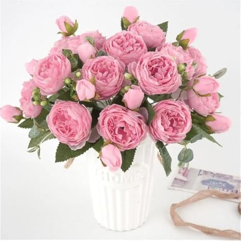 Lot de 3 pivoines artificielles roses en tissu, bouquet floral faux pour décoration intérieure maison et cérémonie de mariage (1/5)