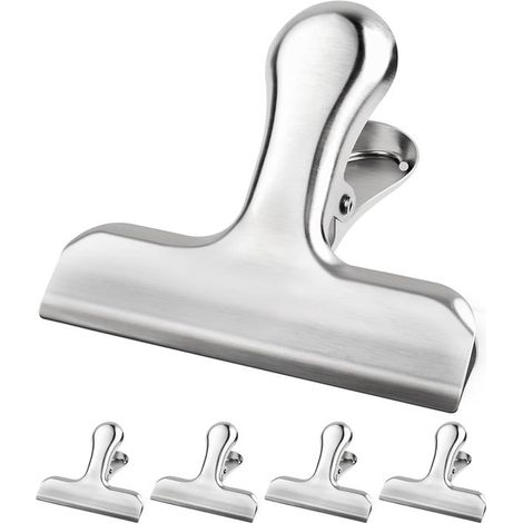 Pinzas de acero inoxidable para alimentos y bolsas,Juego de 4,Pinzas grandes de acero inoxidable,119 mm (1/5)