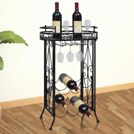 Casier à bouteilles Étagère à bouteille - Casier à vin avec porte-verre pour 9 bouteilles Métal BV514153 - BonneVie (1/4)
