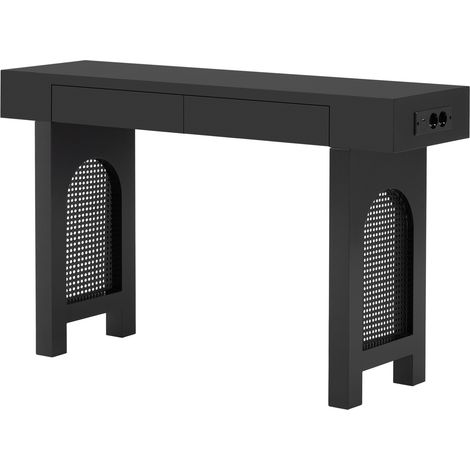 Mesa consola estrecha con 2 cajones y regleta integrada MDF negro HOMVRA (1/5)