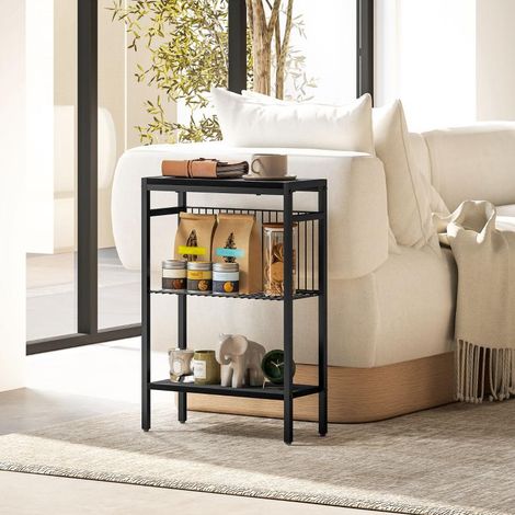 Beistelltisch kleiner Couchtisch mit 2 Ablagen, Nachttisch Sofatisch mit Stahlrahmen für Wohnzimmer, Schlafzimmer, Schwarz (1/5)