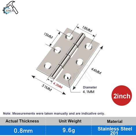 (13 pièces, 5 cm) Charnière plate antirouille en acier inoxydable de qualité supérieure pour portes, placards, meubles et boîtes en bois (1/5)