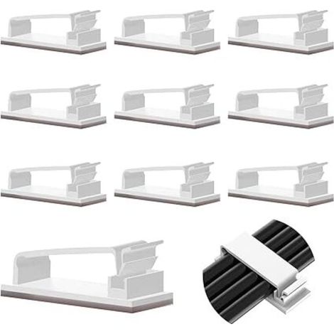 10 clip autoadesive per la gestione dei cavi, clip di supporto resistenti per TV, PC, laptop, cavo Ethernet, casa, ufficio (bianco) (1/4)