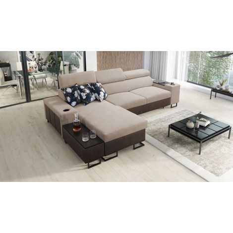 Luxuriöses, komfortables, modernes Ecksofa MELODY I MINI Tauro/Freya Braun/Dunkelbeige Links (1/5)