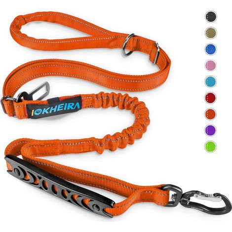 Laisse pour Chien, Laisse réglable (1,2 à 1,5 m) avec Ceinture de sécurité pour Chien, poignée rembourrée Confortable et Fils réfléchissants (Orange) (1/5)