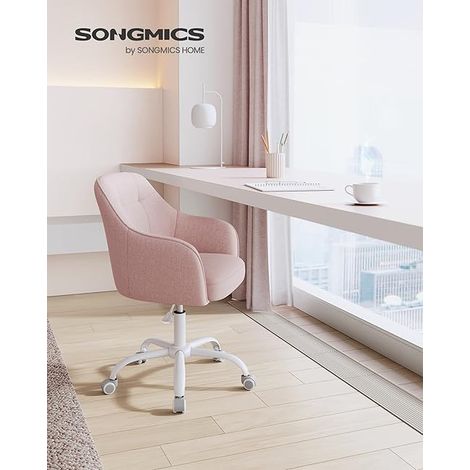 Songmics – Chaise de bureau ergonomique rose – Siège pivotant réglable en hauteur – Cadre en acier – Tissu coton-lin respirant – Capacité 110 kg (1/5)