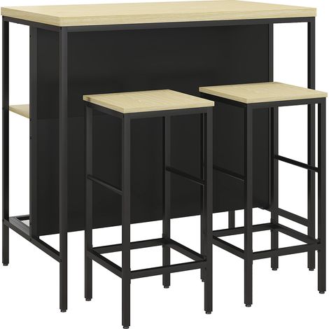 Ensemble de bar Meroreec table industrielle 2 tabourets noir bois naturel (1/4)