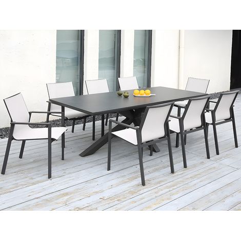 Lot de 2 fauteuils de jardin empilables en aluminium et textilène - Gris clair et noir - VALERA de MYLIA (1/4)