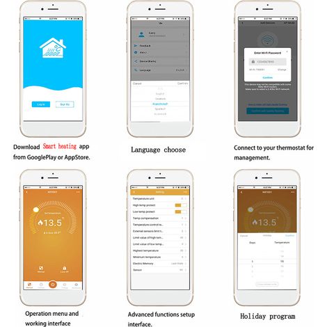 Eosnow HY607 LCD-Digitalanzeige, intelligenter Temperaturregler, Telefon-App, WIFI, Sprachsteuerung, elektrische Fußbodenheizung, programmierbares Mehrzweckwerkzeug (1/5)