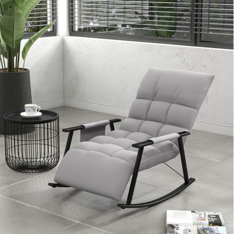 Sillón mecedora relax 134x60x70 cm gris en poliéster con respaldo y reposapiés ajustables y bolsillo lateral (1/5)