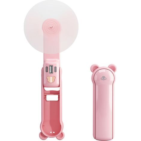 Mini ventilatore portatile CSPARCV, ventilatore palmare 3 in 1, ventilatore tascabile ricaricabile, ventilatore a batteria [12-19 ore di autonomia] con power bank, funzione torcia - Rosa (1/4)