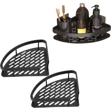Mensola triangolare per doccia, mensola angolare in alluminio per doccia senza foratura, mensola angolare per doccia con base cava per bagno e WC. Doppio strato. (1/4)