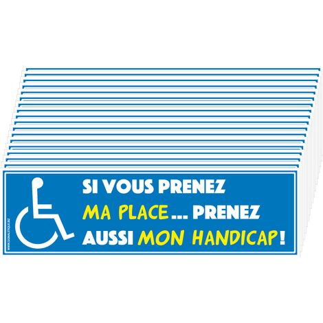 Signaletique.Biz France – Lot de 18 autocollants dissuasifs pour stationnement abusif – À coller sur vitres de voitures mal garées – Sensibilisation au respect des places handicapées (1/5)