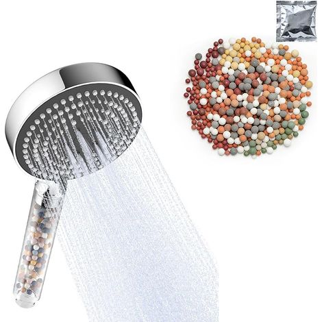 Pommeau Douche Anti Calcaire anneau Avant Gris, 1 Paquet de Billes Minérales pour Filtre de Pommeau de Douche (1/5)