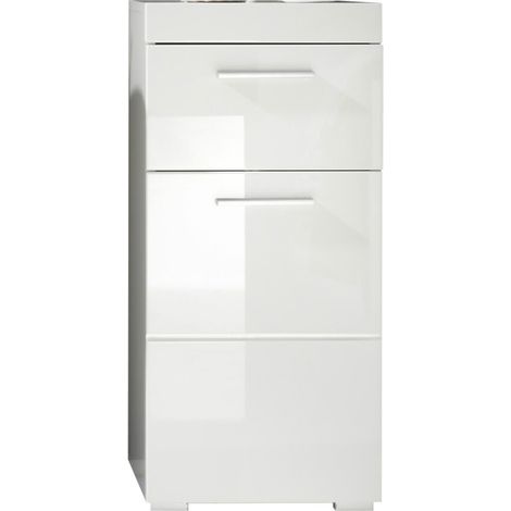 Meuble bas de salle de bain moderne 37 cm blanc brillant Savana