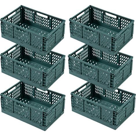 faltbare Kunststoffkisten, stapelbare Kisten mit Griff zur Aufbewahrung - Schlafzimmer, Büro, Küche (Grün, 43×29×17cm) (1/5)