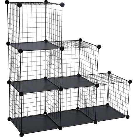 Stufenregal Regalsystem Steckregal 6 Fächer Gitter DIY Regal Metall Würfelregal Schwarz (1/5)