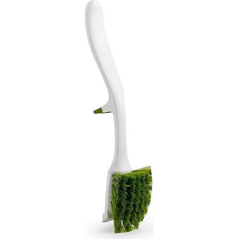 Brosse à vaisselle blanche avec support intégré pour rangement sur le bord de l'évier (1/5)