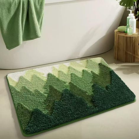 Langflorige Badematte mit Blumenmuster, superweich, hoch saugfähig, rutschfest, maschinenwaschbar, perfekt für Badezimmerböden, Badewannen und Duschen (40x60cm, Wald).