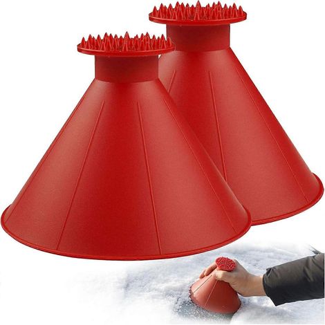 Grattoir à glace magique pour voiture avec entonnoir, lot de 2 cônes pour pare-brise, grattoir à neige rond pour voiture (rouge) (1/4)
