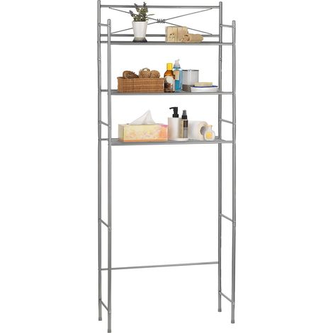 Idimex – Étagère de rangement salle de bain 3 tablettes – Métal laqué gris foncé – Fixation murale incluse – Dimensions 164 x 65 x 25 cm (1/4)