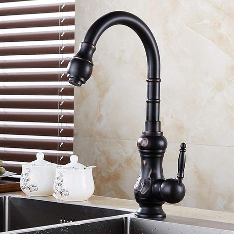 1 Robinet De Cuisine Laiton Antique Bec Pivotant 360 Degrés Mitigeur Eau Froide Et Chaude Pour Évier (1/4)