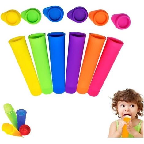Moule Glace Silicone pour Glace à I'Eau,Moule à Glace Coloré Popsicle Mold Set,Moules en Silicone Colorés pour la Glace,6Pcs (1/4)
