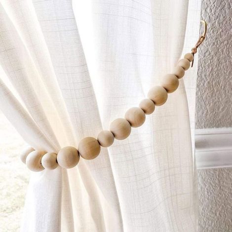 2 Embrasse de rideau, perles de bois, style Boho, avec crochets, pour salon (1/4)