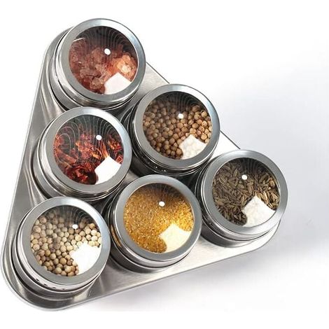 Pots à Épices Ronds Magnétiques En Pour Cuisine Boîte à Magnétique En Faciles à Nettoyer Et Antirouille lot de 6 Acier Inoxydable Verre (1/4)