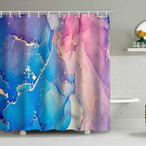 Duschvorhang mit Marmormuster (150 x 180 cm), bedruckter, wasserdichter Stoffduschvorhang, Duschvorhang aus Polyester mit geometrischem Muster, inklusive 12 Haken.