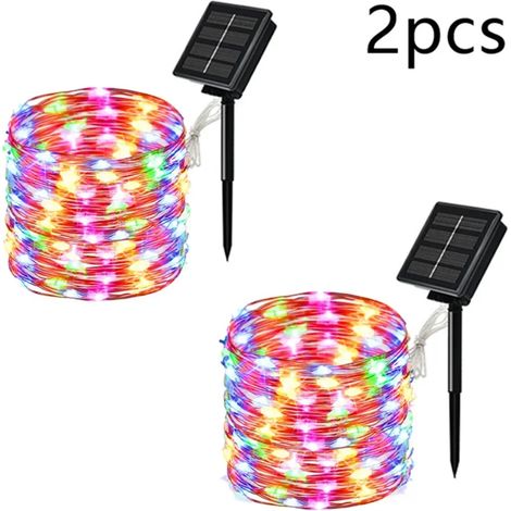 Guirlande lumineuse solaire LED (2 pièces multicolores - 22 m, 200 LED) pour jardin extérieur, féérique et scintillante, étanche, idéale pour Noël, terrasse, sapin ou fête. (1/5)