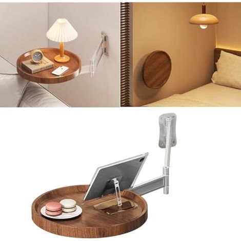 Table Pliante Ronde Murale, Orientable à 720° Table Pliante Bureau Pliant Mural Tables De Chevet Murale Gain De Place pour Chambre Salon Balcon (Noyer) (1/5)