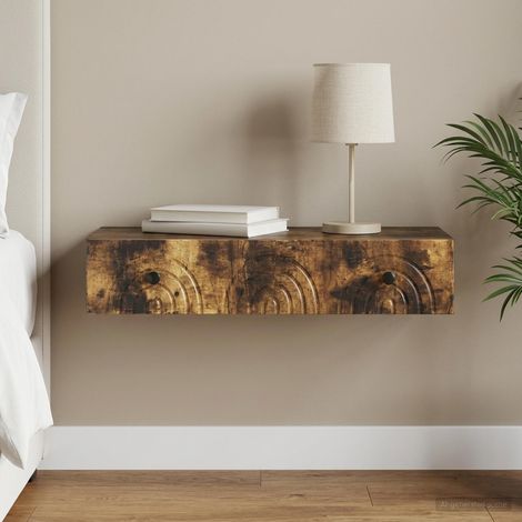 Table d’appoint murale avec tiroir en bois d’ingénierie chêne fumé 87,5 x 34,5 x 17 cm - PANGIVO (1/5)