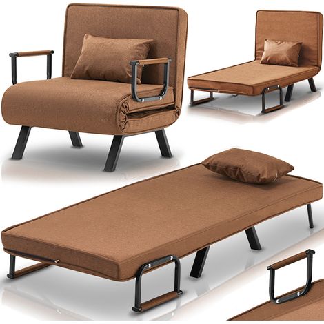 Poltrona Letto Reclinabile Chaise Lounge e Seduta Imbottita Convertibile Marrone