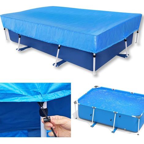 rechteckige Poolabdeckung 300 x 200 cm, Nylon-Befestigungsset, 5-lagiges, UV-beständiges PE-Gewebe, für Außenrahmen (1/5)